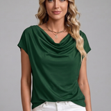 Damenbluse mit Schalkragen und Drapierung vorne