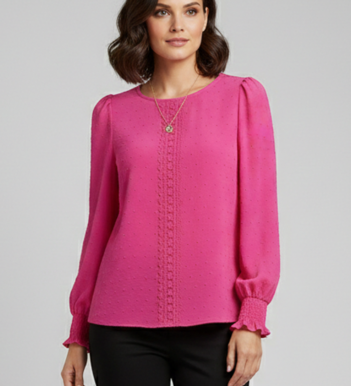 Damenbluse mit Rundhalsausschnitt und besticktem Detail