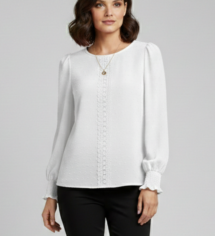 Damenbluse mit Rundhalsausschnitt und besticktem Detail
