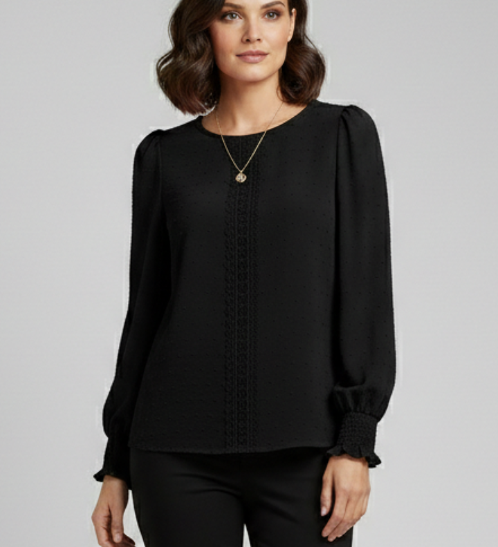 Damenbluse mit Rundhalsausschnitt und besticktem Detail