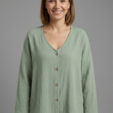 Damenbluse mit V-Ausschnitt und Knopfverschluss