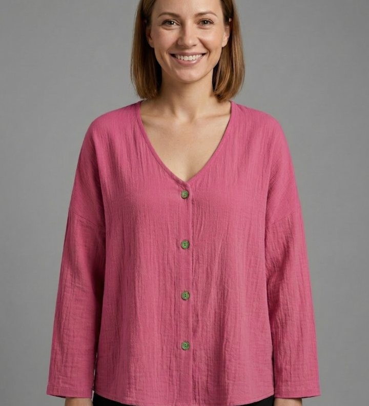 Damenbluse mit V-Ausschnitt und Knopfverschluss