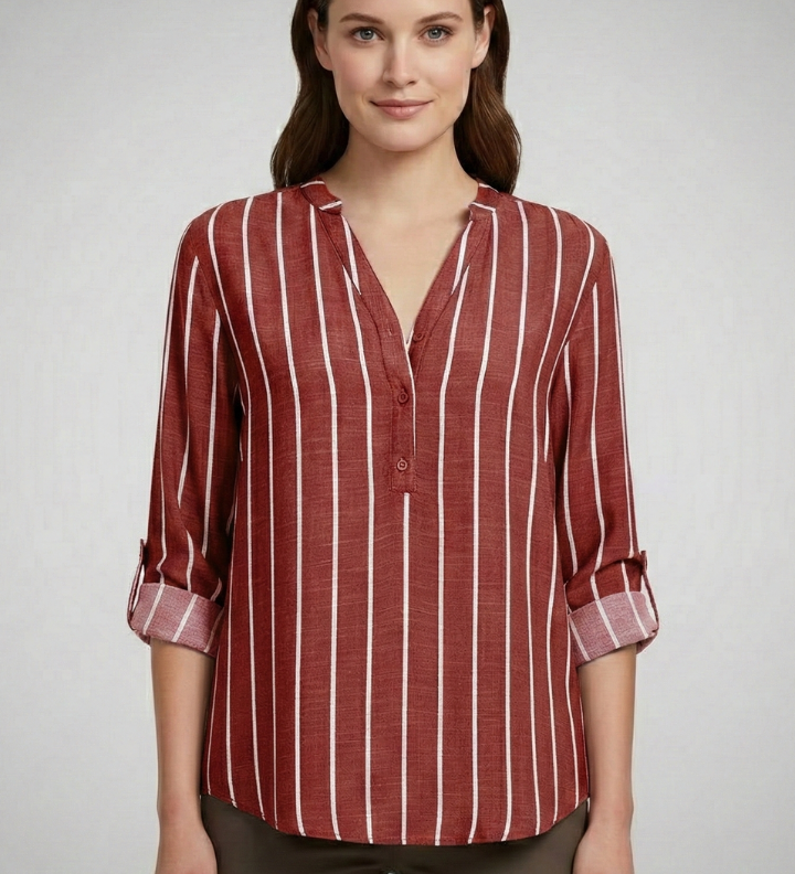 Damenbluse mit V-Ausschnitt und Streifenmuster