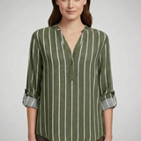 Damenbluse mit V-Ausschnitt und Streifenmuster
