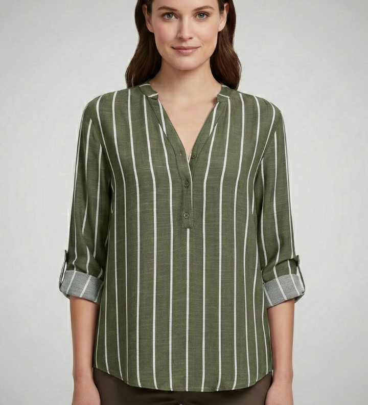 Damenbluse mit V-Ausschnitt und Streifenmuster
