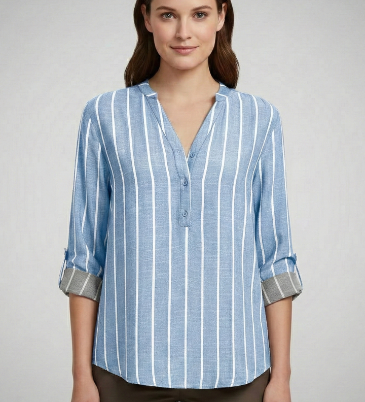 Damenbluse mit V-Ausschnitt und Streifenmuster
