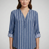 Damenbluse mit V-Ausschnitt und Streifenmuster