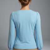 Damenbluse mit V-Ausschnitt und geraffter Taille