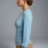 Damenbluse mit V-Ausschnitt und geraffter Taille