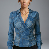 Damenbluse mit V-Ausschnitt und geraffter Taille