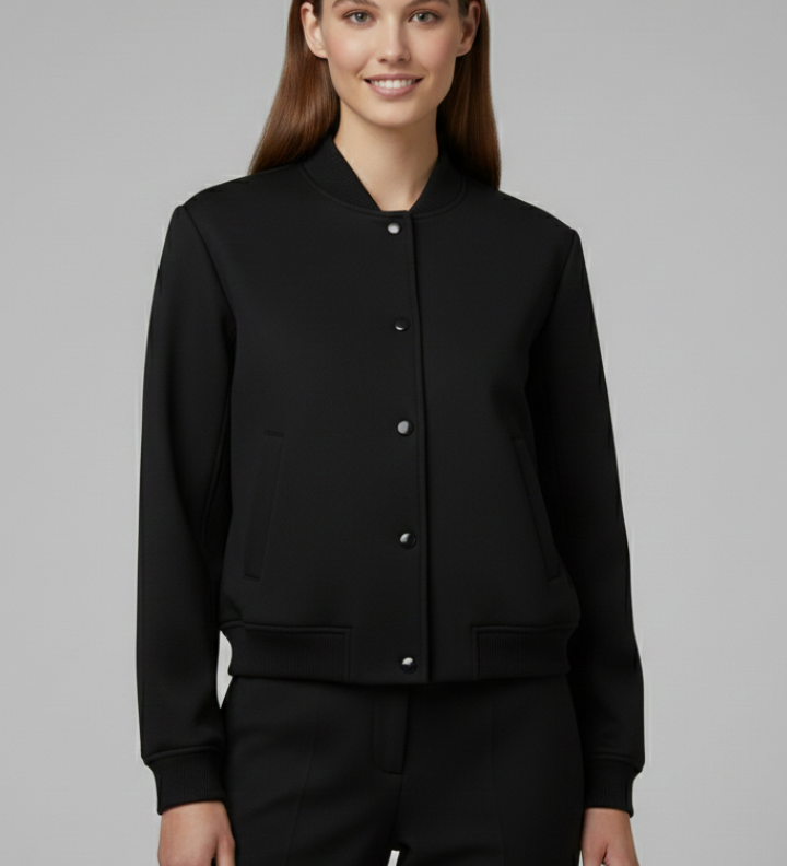 Damen Bomberjacke mit Baseballkragen und Druckknöpfen