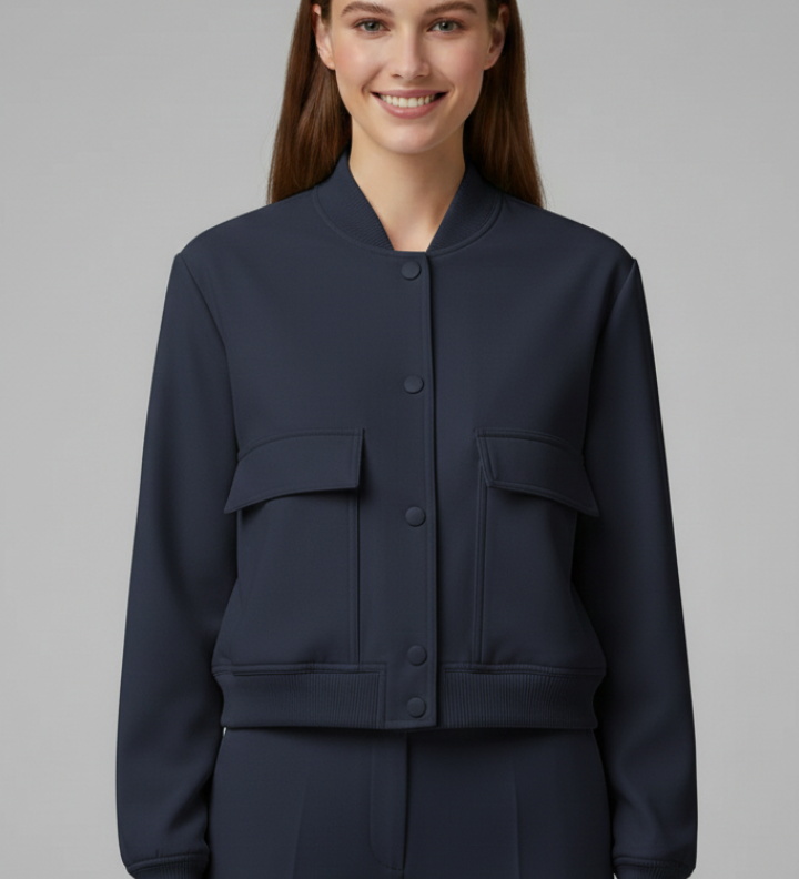Damen Bomberjacke mit Baseballkragen und Druckknöpfen