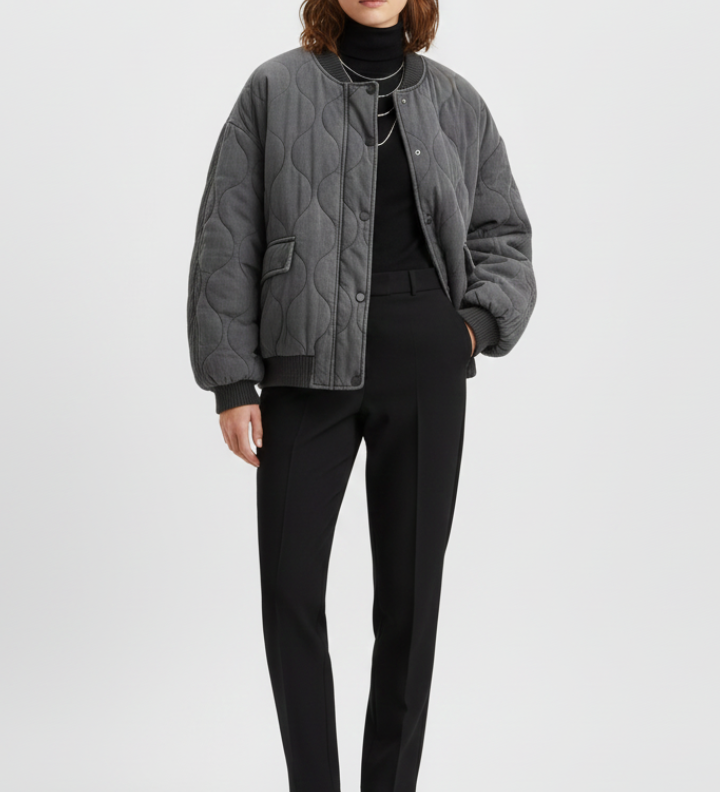 Damen Bomberjacke mit Druckknopfverschluss und gestepptem Obermaterial