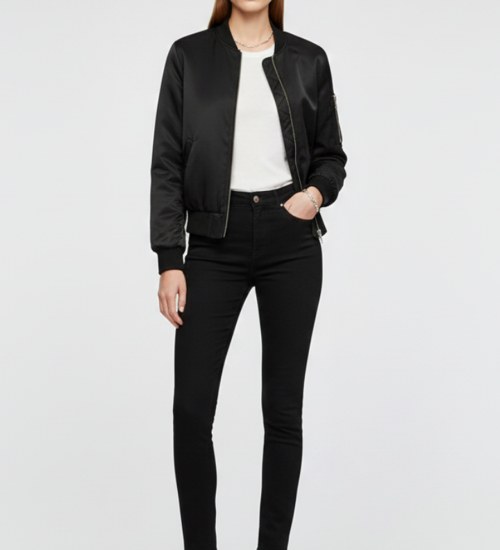 Damen Bomberjacke mit Reißverschluss und Rippdetails