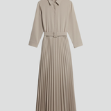 Damen Midi-Kleid mit Knopfleiste, Taillengürtel und Faltenrock