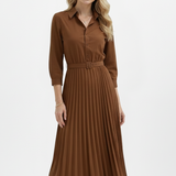 Damen Midi-Kleid mit Knopfleiste, Taillengürtel und Faltenrock