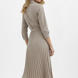 Damen Midi-Kleid mit Knopfleiste, Taillengürtel und Faltenrock