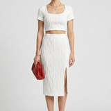 Damen Crop Top und Maxi Rock mit quadratischem Ausschnitt und seitlichem Schlitz
