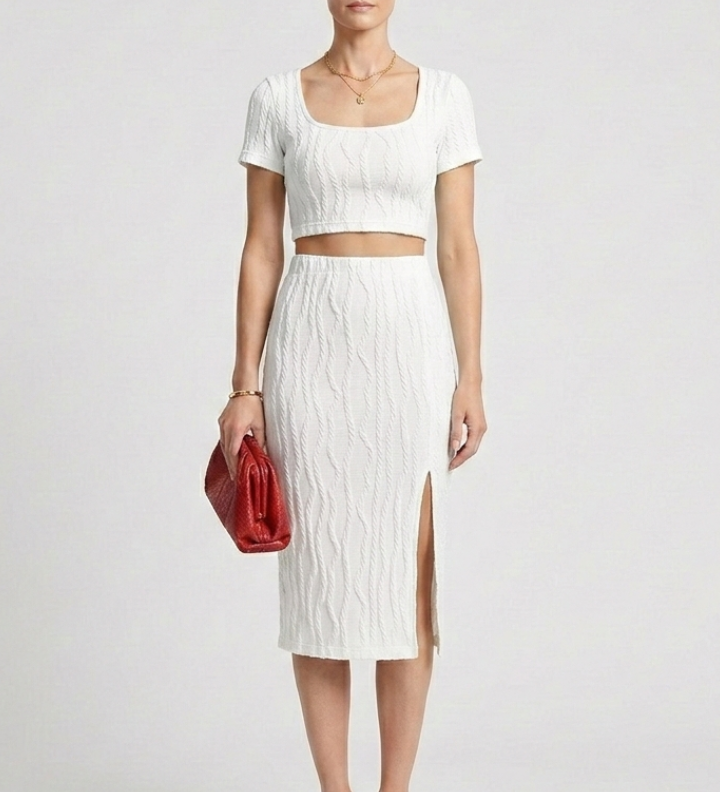 Damen Crop Top und Maxi Rock mit quadratischem Ausschnitt und seitlichem Schlitz