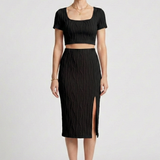 Damen Crop Top und Maxi Rock mit quadratischem Ausschnitt und seitlichem Schlitz