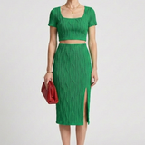 Damen Crop Top und Maxi Rock mit quadratischem Ausschnitt und seitlichem Schlitz