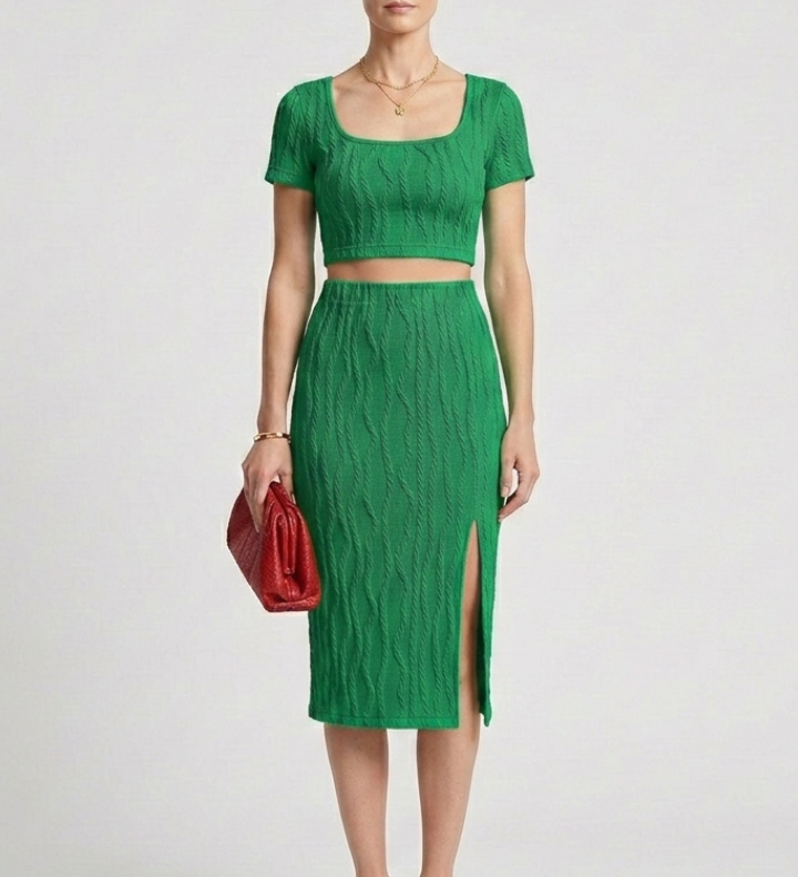 Damen Crop Top und Maxi Rock mit quadratischem Ausschnitt und seitlichem Schlitz
