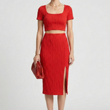 Damen Crop Top und Maxi Rock mit quadratischem Ausschnitt und seitlichem Schlitz