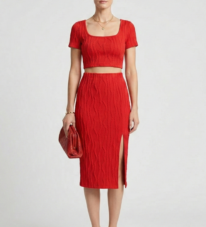 Damen Crop Top und Maxi Rock mit quadratischem Ausschnitt und seitlichem Schlitz