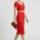 Damen Crop Top und Maxi Rock mit quadratischem Ausschnitt und seitlichem Schlitz