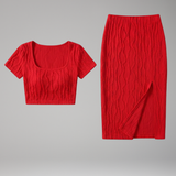 Damen Crop Top und Maxi Rock mit quadratischem Ausschnitt und seitlichem Schlitz