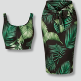 Damen Crop Top und Midirock mit ärmellosem Schnitt und Bindegürtel