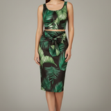 Damen Crop Top und Midirock mit ärmellosem Schnitt und Bindegürtel