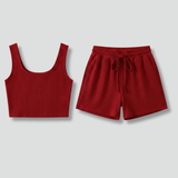 Damen Crop Top und Shorts Set mit ärmellosem Schnitt und elastischem Bund