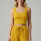 Damen Crop Top und Shorts Set mit ärmellosem Schnitt und elastischem Bund