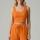 Damen Crop Top und Shorts Set mit ärmellosem Schnitt und elastischem Bund