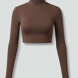 Damen-Crop-Top mit hohem Kragen und langen Ärmeln