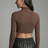 Damen-Crop-Top mit hohem Kragen und langen Ärmeln