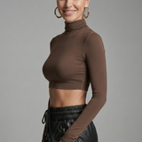 Damen-Crop-Top mit hohem Kragen und langen Ärmeln