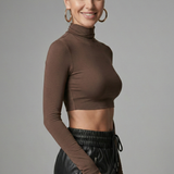 Damen-Crop-Top mit hohem Kragen und langen Ärmeln