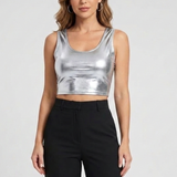 Damen Crop Top mit Rundhalsausschnitt und ärmellosem Schnitt