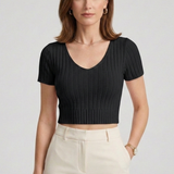 Damen Crop Top mit kurzen Ärmeln und gerippter Oberfläche