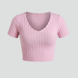 Damen Crop Top mit kurzen Ärmeln und gerippter Oberfläche