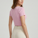 Damen Crop Top mit kurzen Ärmeln und gerippter Oberfläche