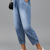 Damen Cropped Hose mit Kordelzugbund und Falten