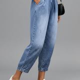Damen Cropped Hose mit Kordelzugbund und Falten