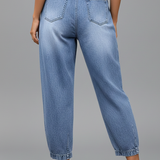 Damen Cropped Hose mit Kordelzugbund und Falten