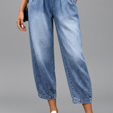 Damen Cropped Hose mit Kordelzugbund und Falten