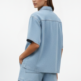 Damen Denim Set mit Kurzarm-Hemdjacke und Shorts
