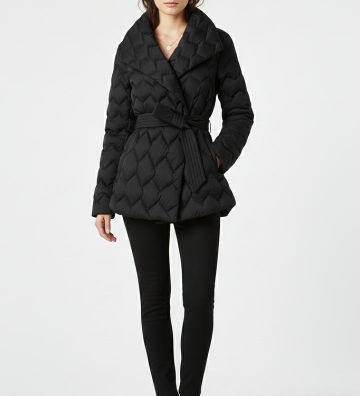 Damen Daunenmantel mit Gürtel und tiefen Taschen