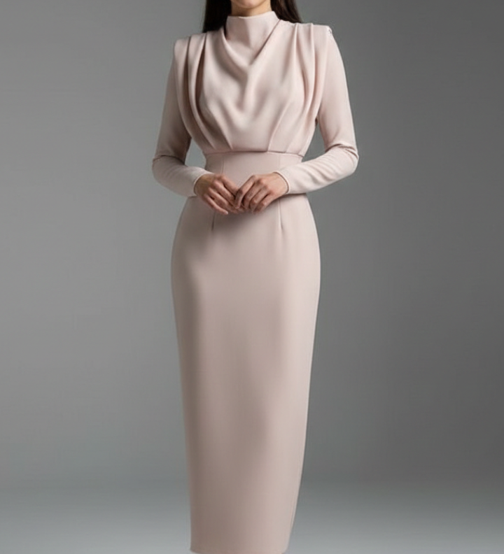Damenkleid mit hohem Ausschnitt und langen Ärmeln